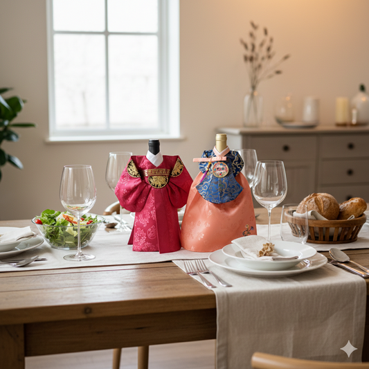 Premium Hanbok Wine Bottle Cover - Traditional Korean Gift Wrap for Dinner Parties, Hostess Gifts & Korean Culture Lovers